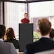 image 7 of COSTWAY Podium Stand Hostess Stand for Speakers with Storage Shelf Black