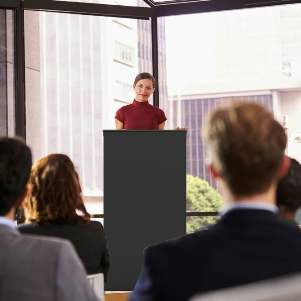 image 1 of COSTWAY Podium Stand Hostess Stand for Speakers with Storage Shelf Black