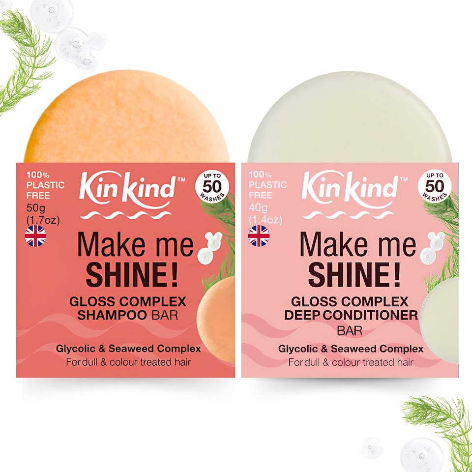 image 1 of KinKind Make me SHINE! Glycolic Acid & Seaweed Shampoo and Conditioner  bar set . Improves Scalp Health & Shine. For Dull & Coloured Hair.
