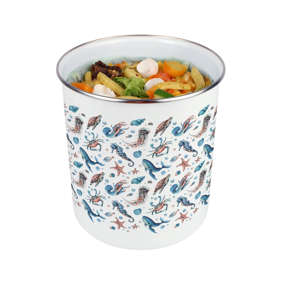 image 1 of Sea Art Food Waste Caddy - Metal 2L Decorative Kitchen Compost Bin
