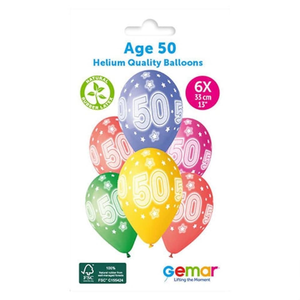 image 1 of Assorted Colour Cosmic Stars Age 50 Latex Balloons 33cm / 13 in - Pack of 6