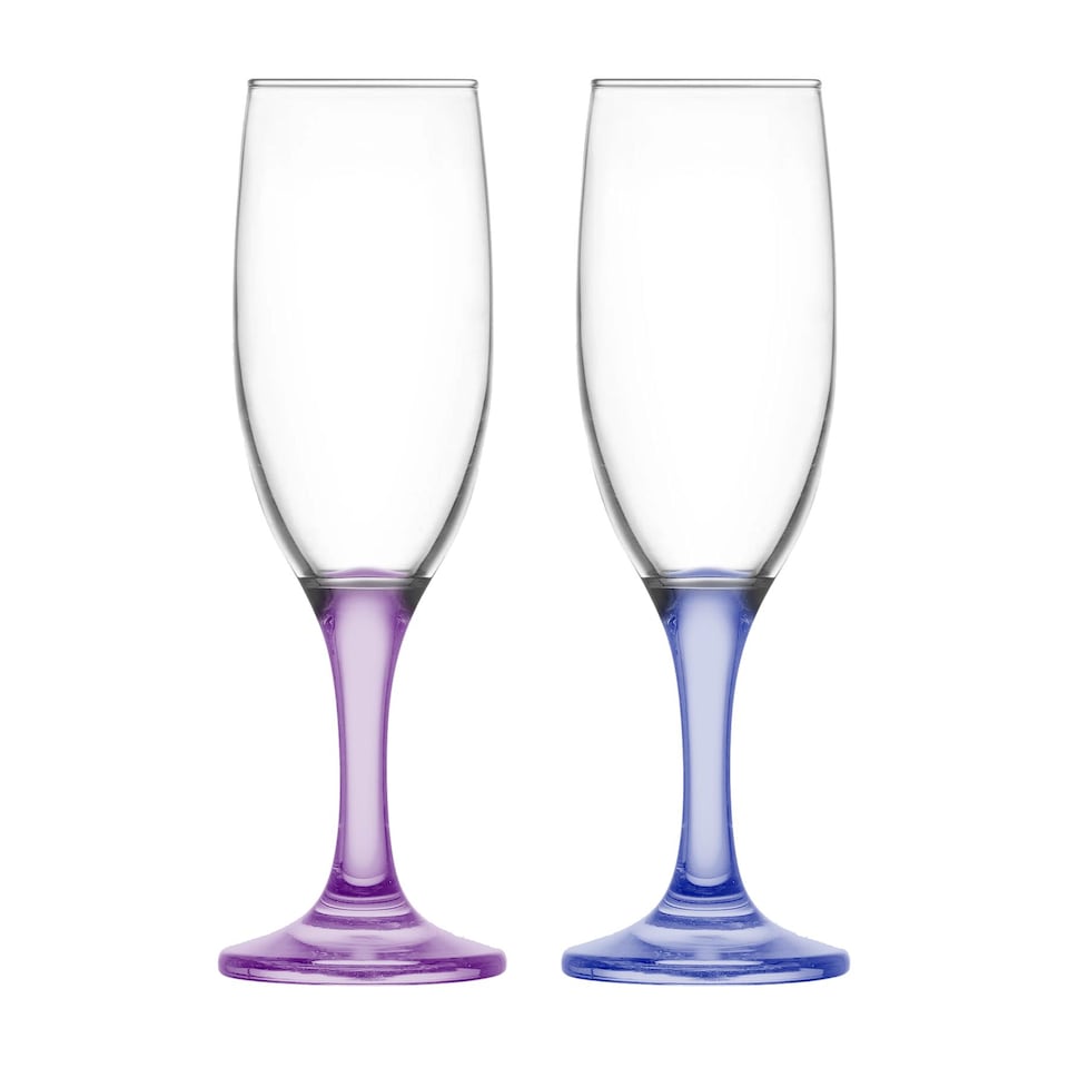image 1 of LAV Misket Glass Champagne Flutes - 190ml - Coloured Stem - Pack of 6