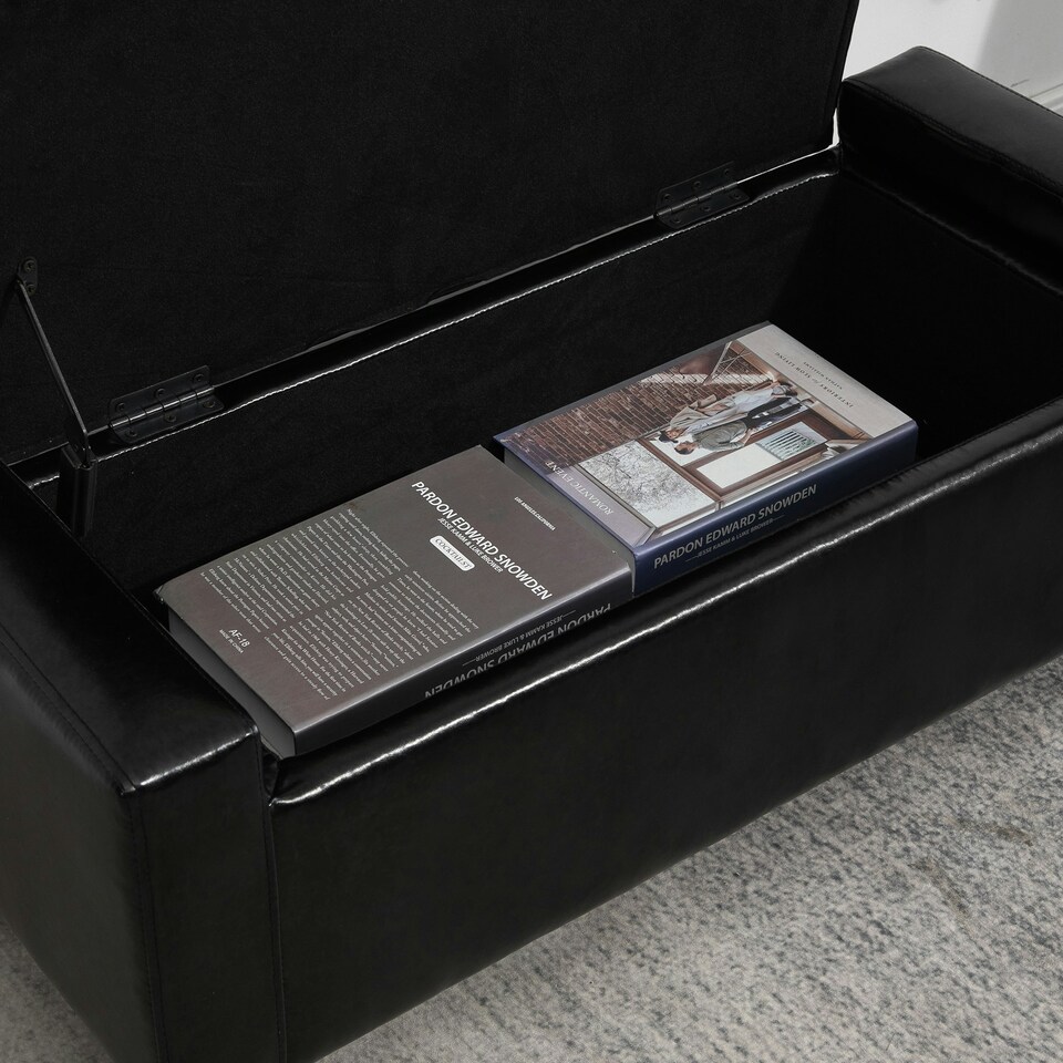image 1 of HOMCOM 40x90cm PU Leather Storage Ottoman Bench Wood Frame w/ Tufting Feet Black