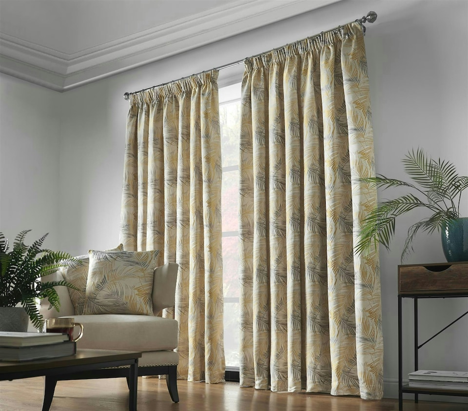 image 1 of Fij Pencil Pleat Taped Lined Curtains - 229cm x 183cm - Ochre/Silver