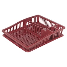 Plastic Large Dish Rack Drainer Kitchen Sink Plate Cutlery Draining Drip Tray | Multi | Maroon Small