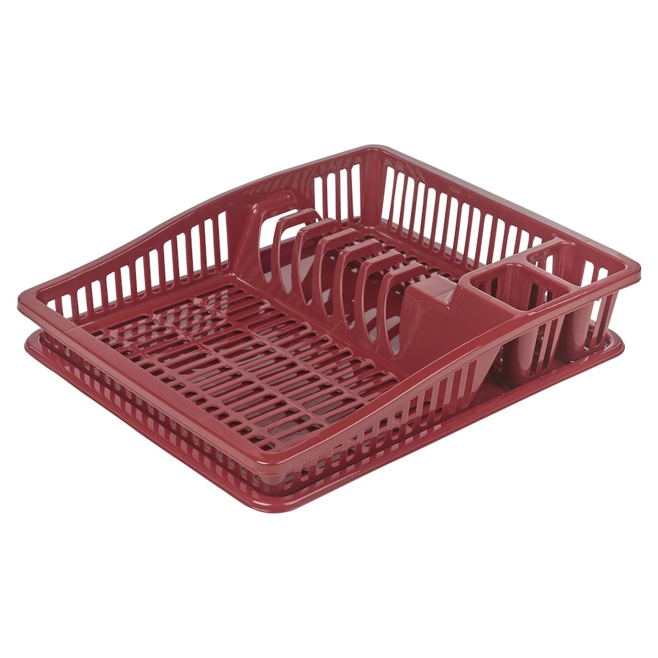 image 1 of Plastic Large Dish Rack Drainer Kitchen Sink Plate Cutlery Draining Drip Tray | Multi | Maroon Small