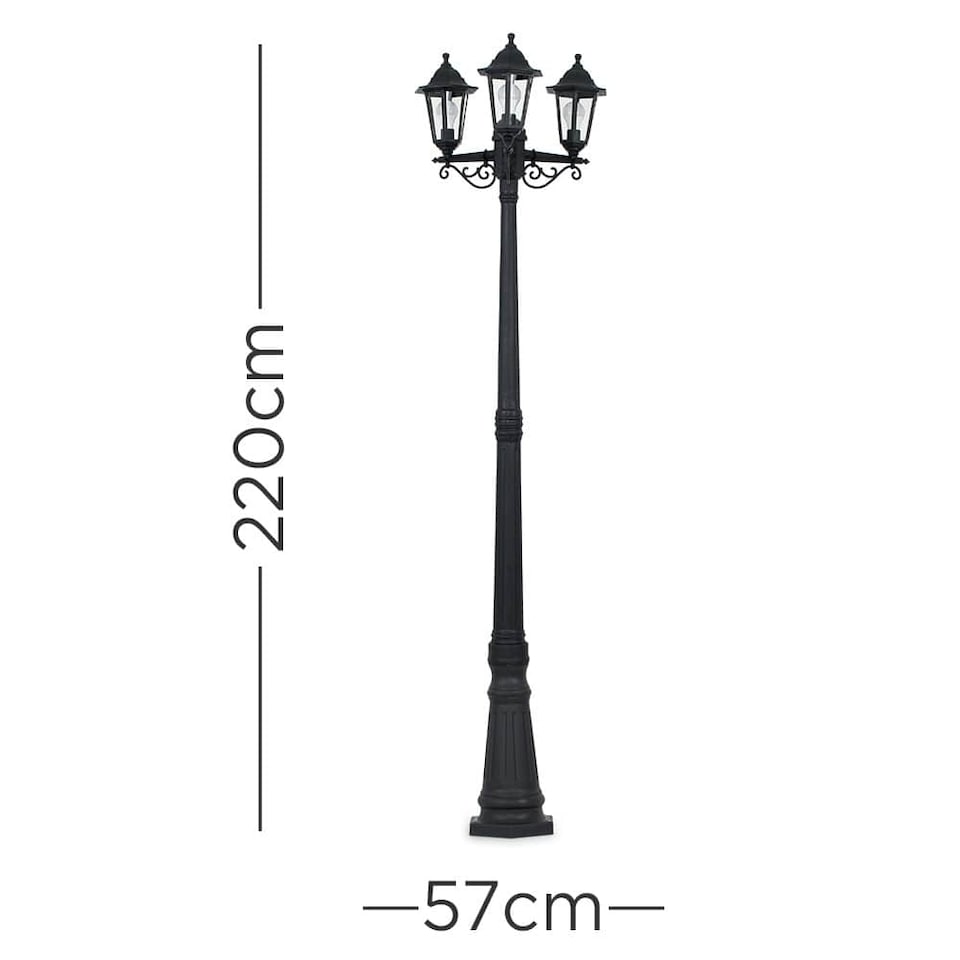 image 1 of ValueLights Traditional 1.95m Black 3 Way IP44 Outdoor Garden Lamp Post Light - Complete with 3 x 6w LED ES E27 Warm White Bulbs | Black