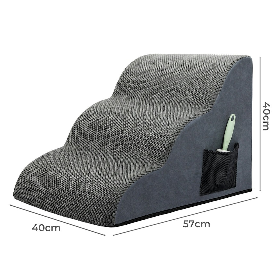 image 1 of Skylos 3-Step Pet Stairs for Bed Sofa Dog Ramp High Density Foam Non-Slip Ladder