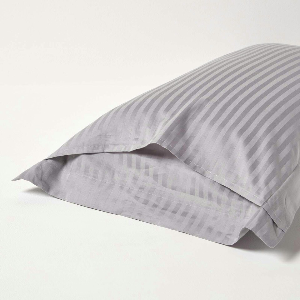 image 1 of Homescapes Grey Egyptian Cotton Satin Stripe Oxford Pillowcase 330 TC | Grey | Standard
