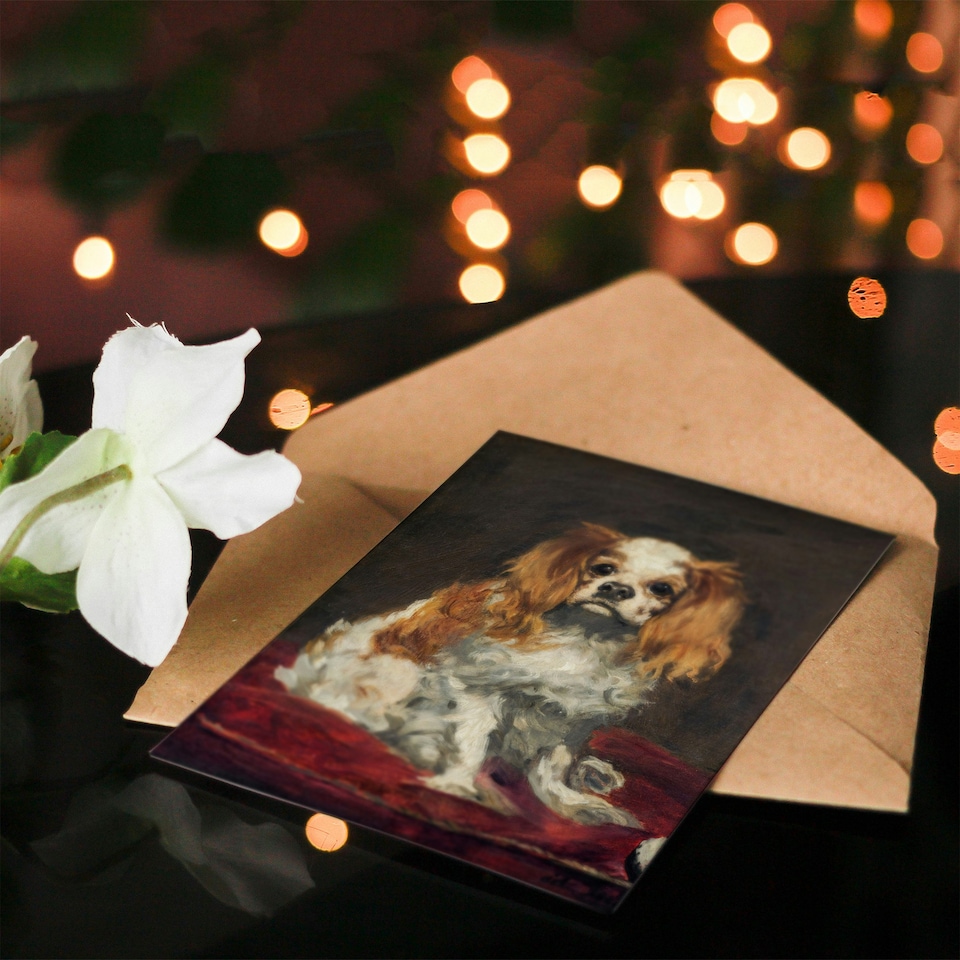 image 1 of Edouard Manet Art Card A King Charles Spaniel Dog