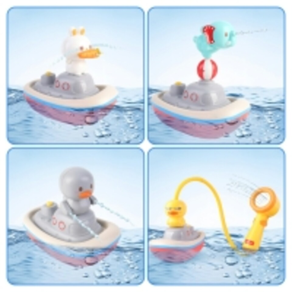 image 1 of Baby Bath Time Shower Toy Set with Floating Boat & Animal Sprinklers – Interactive Water Play for Toddlers, Safe & Fun Bath Toy Gift for Kids 3+