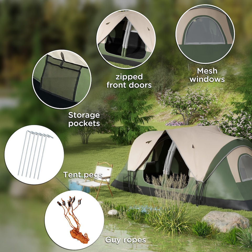 image 1 of Outsunny 2 Room Camping Tent with Rainfly & Screen Panels