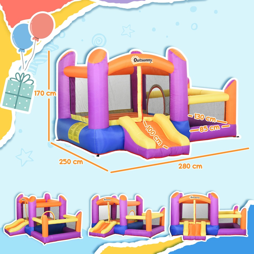 image 1 of Outsunny Bouncy Castle with Slide Pool House Inflatable w/ Blower Multi-color