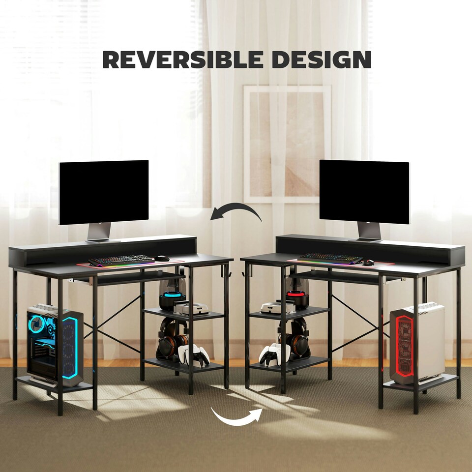 image 1 of HOMCOM Gaming Desk with Monitor Stand and Sliding Keyboard Tray | Multi | 120W x 55D x 87H cm