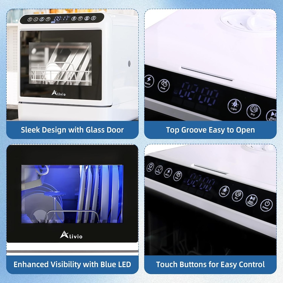 image 1 of Alivio Portable Dishwasher with 6L Water Tank - Dual Water Supply High-Temp Sanitizing & Hot Air Dry (White)