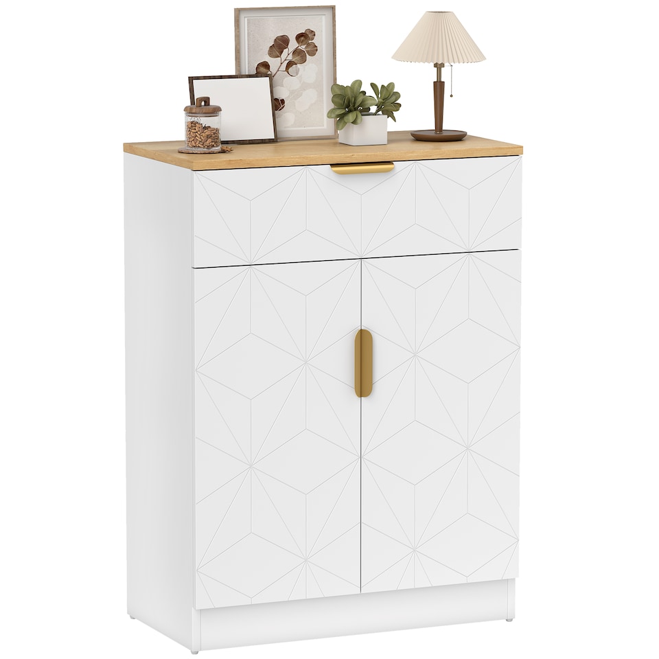 image 1 of HOMCOM Sideboard Storage Cabinet, Modern Storage Cupboard with Drawer and Adjustable Shelf for Living Room, Kitchen, Dining Room, Entryway, White
