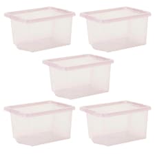 Wham Crystal 5 x 28L Stackable Plastic Storage Boxes with Lids Pink