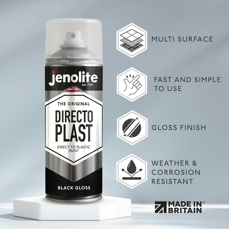 image 1 of Jenolite Directoplast Multi-Surface Paint - Black Gloss - 400ml Spray Can