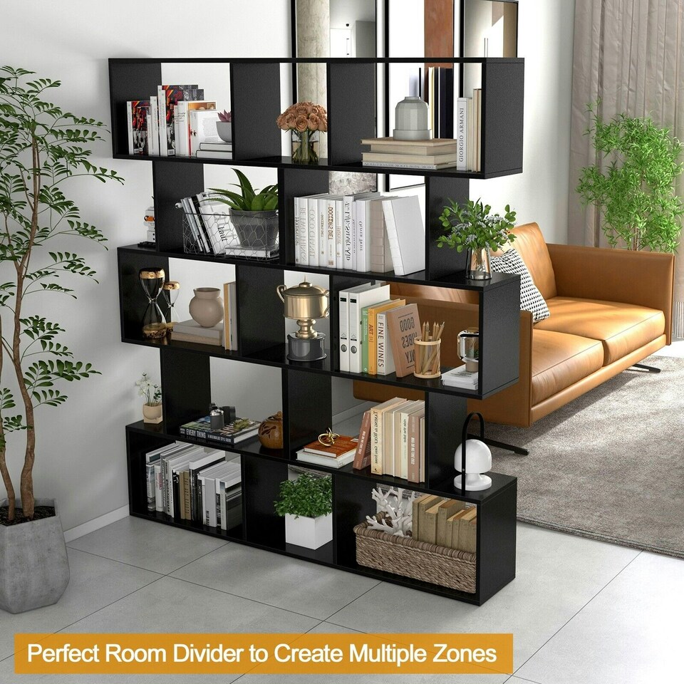 image 1 of COSTWAY 5-tier Bookcase S-Shaped Bookshelf Display Rack Black Black