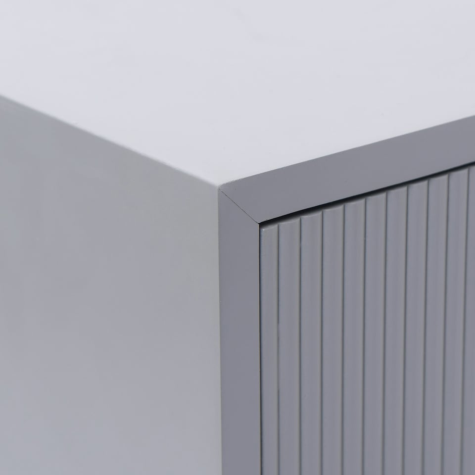 image 1 of OHS 3 Drawer Modern Ribbed Office Side Bedroom Nightstand Bedside Table Grey