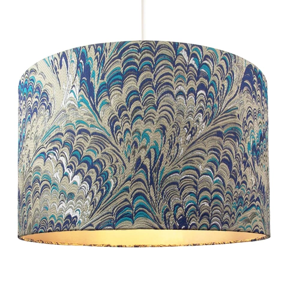 image 1 of Contemporary and Vivid Peacock Print 40cm Table/Pendant Lampshade in Soft Cotton | Multi | Multi-Colour | 1