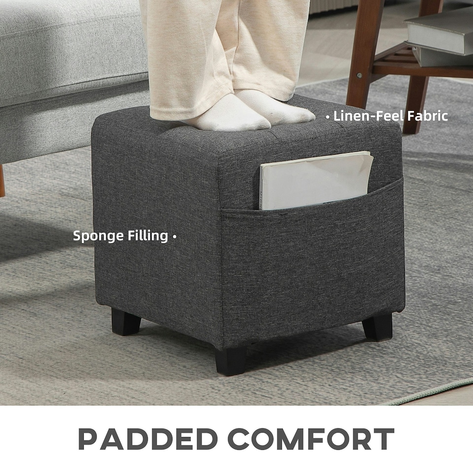image 1 of HOMCOM Small Footstool Square Ottoman with Padded Seat for Living Room Grey Grey