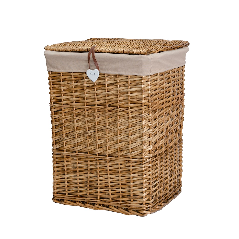 image 1 of Wickerfield Laundry Wicker Basket with Lining, Wicker Bathroom Storage Blanket Basket with Lid (Brown, Set: L+S)