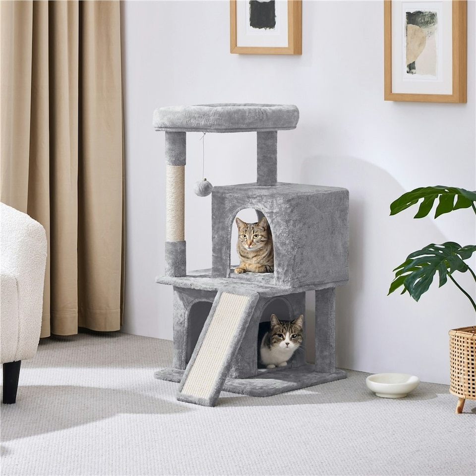 image 1 of Yaheetech 92 cm Cat Tower with Double Condos Light Grey