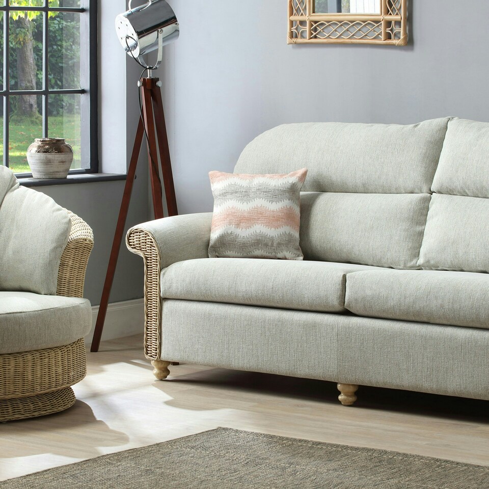 image 1 of Desser Samford Natural Wash 3 Seater Rattan Sofa Set in Pebble - Conservatory Sofa Suite