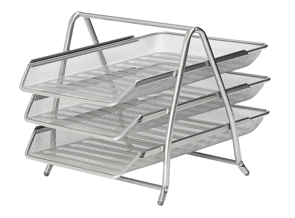 image 1 of KAV Office Filing 3 Tier 3 Trays Holder A4 Document Letter Paper Wire Mesh Storage Organiser (Silver)