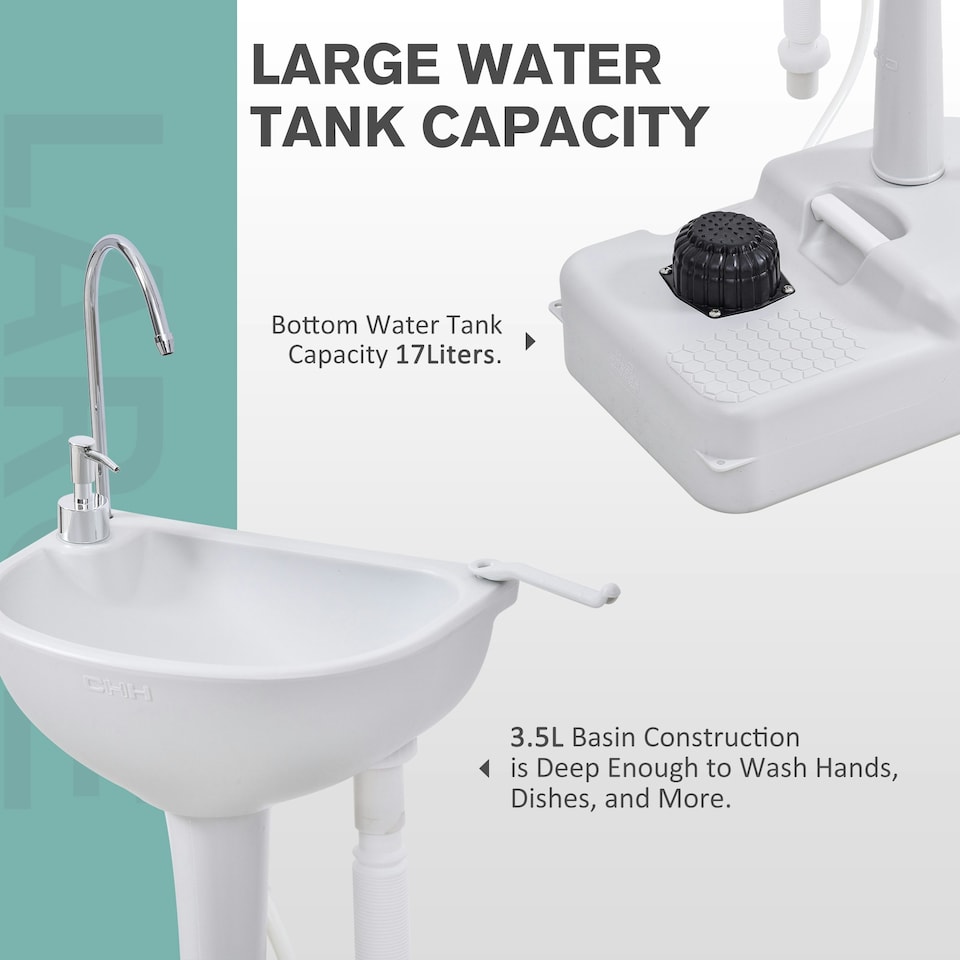 image 1 of Outsunny Portable Camping Sink with Towel Holder & Soap Dispenser Hand Wash