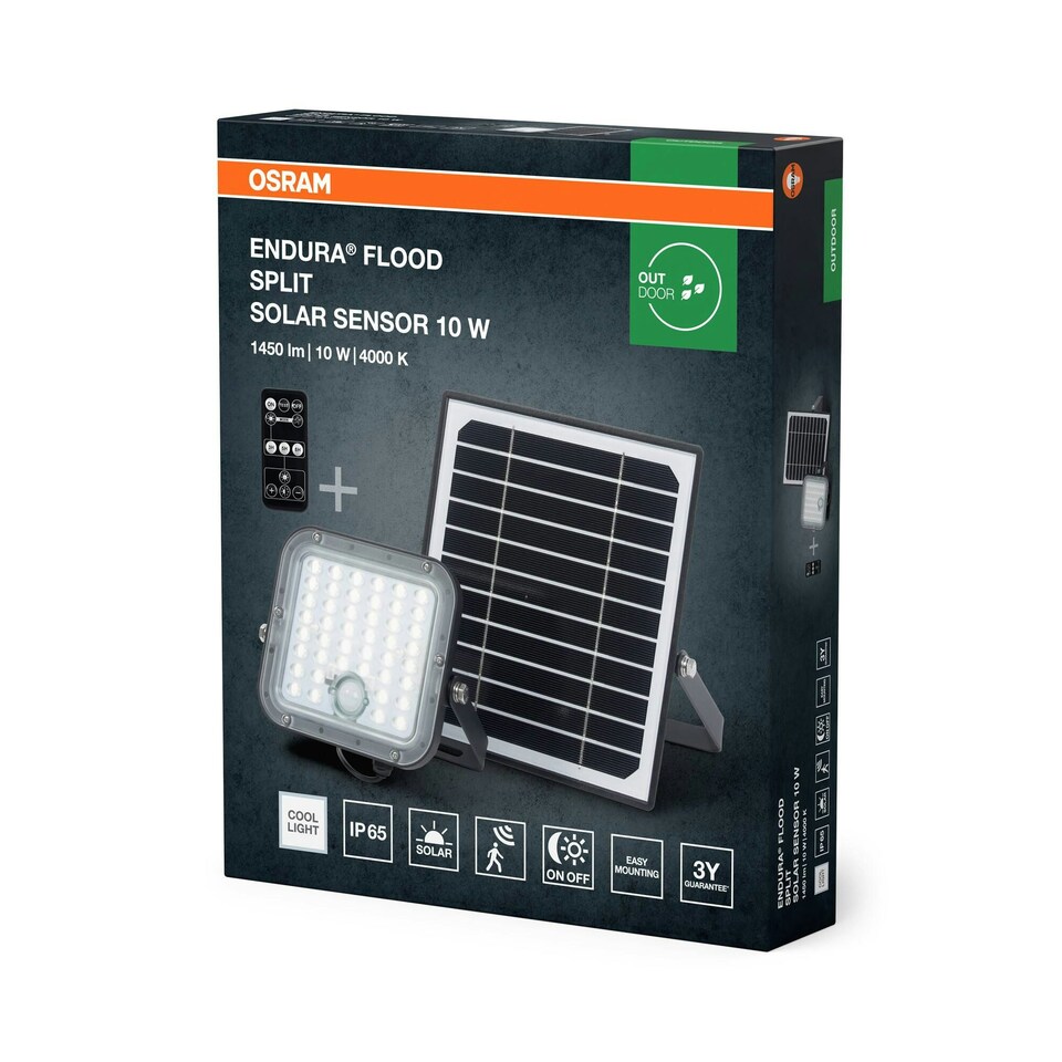 image 1 of OSRAM ENDURA LED Solar Outdoor Flood Light Black 10 W 1400 lm White