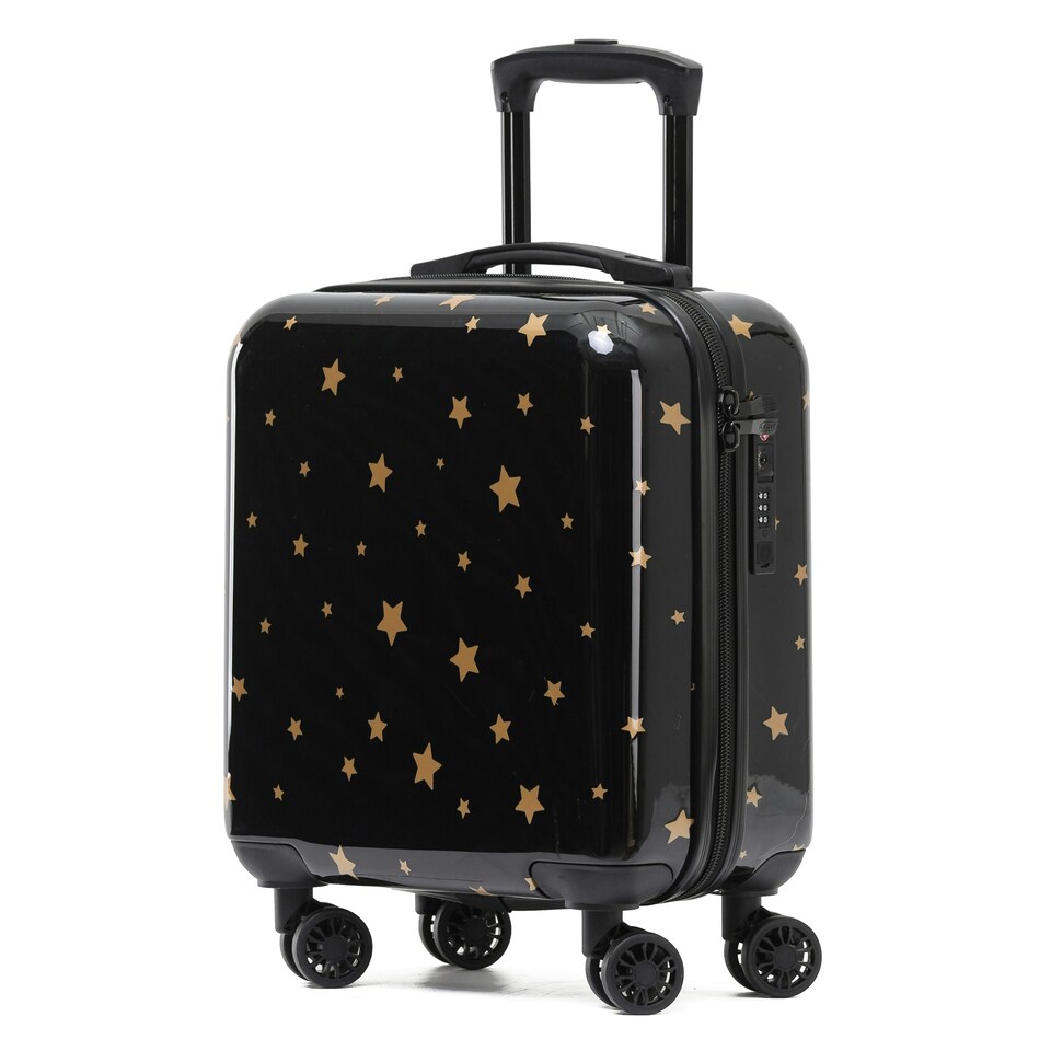 image 1 of Flight Knight Carry On Suitcase - 8 Wheel TSA Lock USB Port - Anti Crack Case Hard Luggage Approved for easyJet, Jet2, BA Black | Black/Gold Stars | Cabin Bag