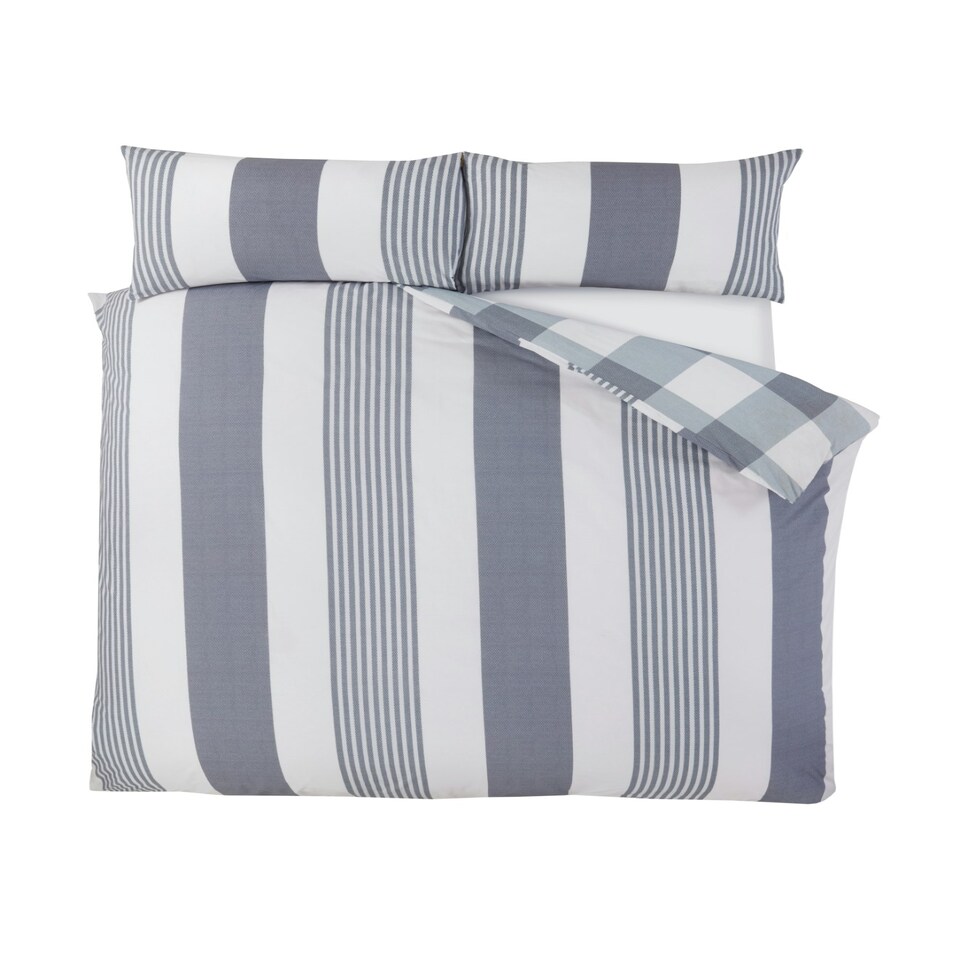 image 1 of PH Chambray Stripe Duvet Cover Set with Pillowcase Blue | Super King