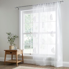 Appletree Leaf Embroidery Voile Panel White