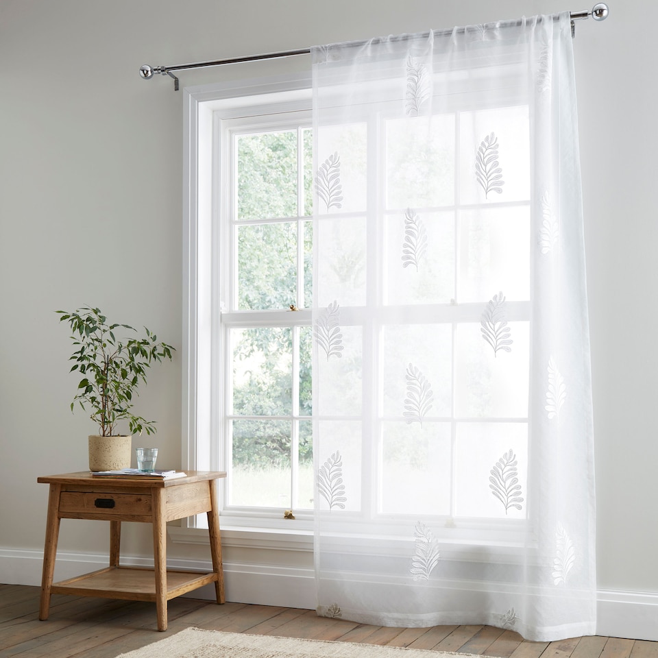 image 1 of Appletree Leaf Embroidery Voile Panel White