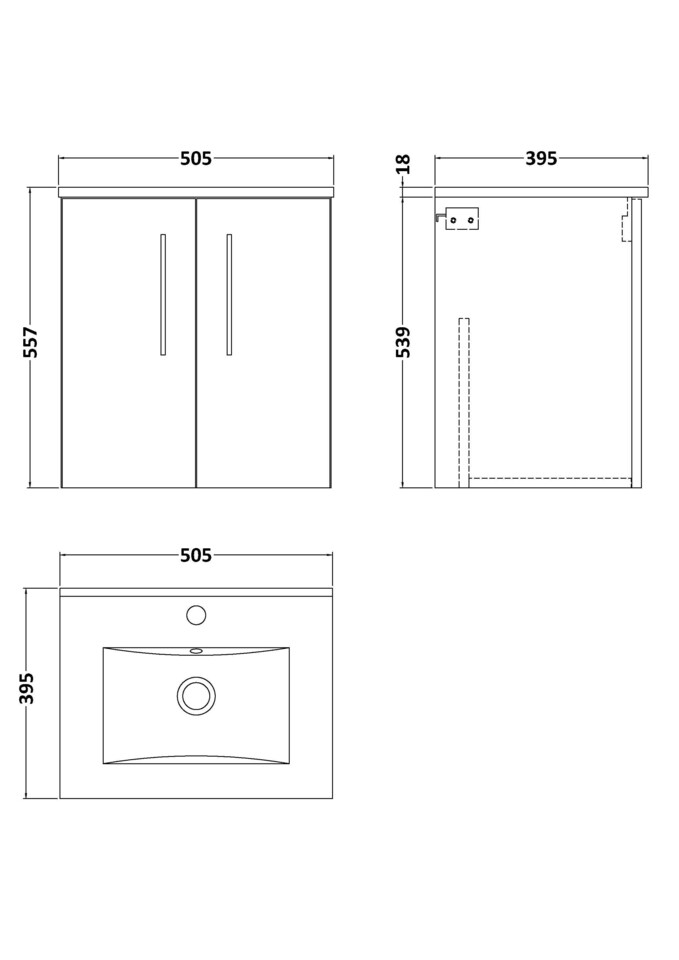 image 1 of Balterley Contemporary Bathroom 2 Soft Close Door & Minimalist Wall Hung Vanity Unit Basin | Grey | Anthracite Woodgrain | 557 x 500 x 390mm