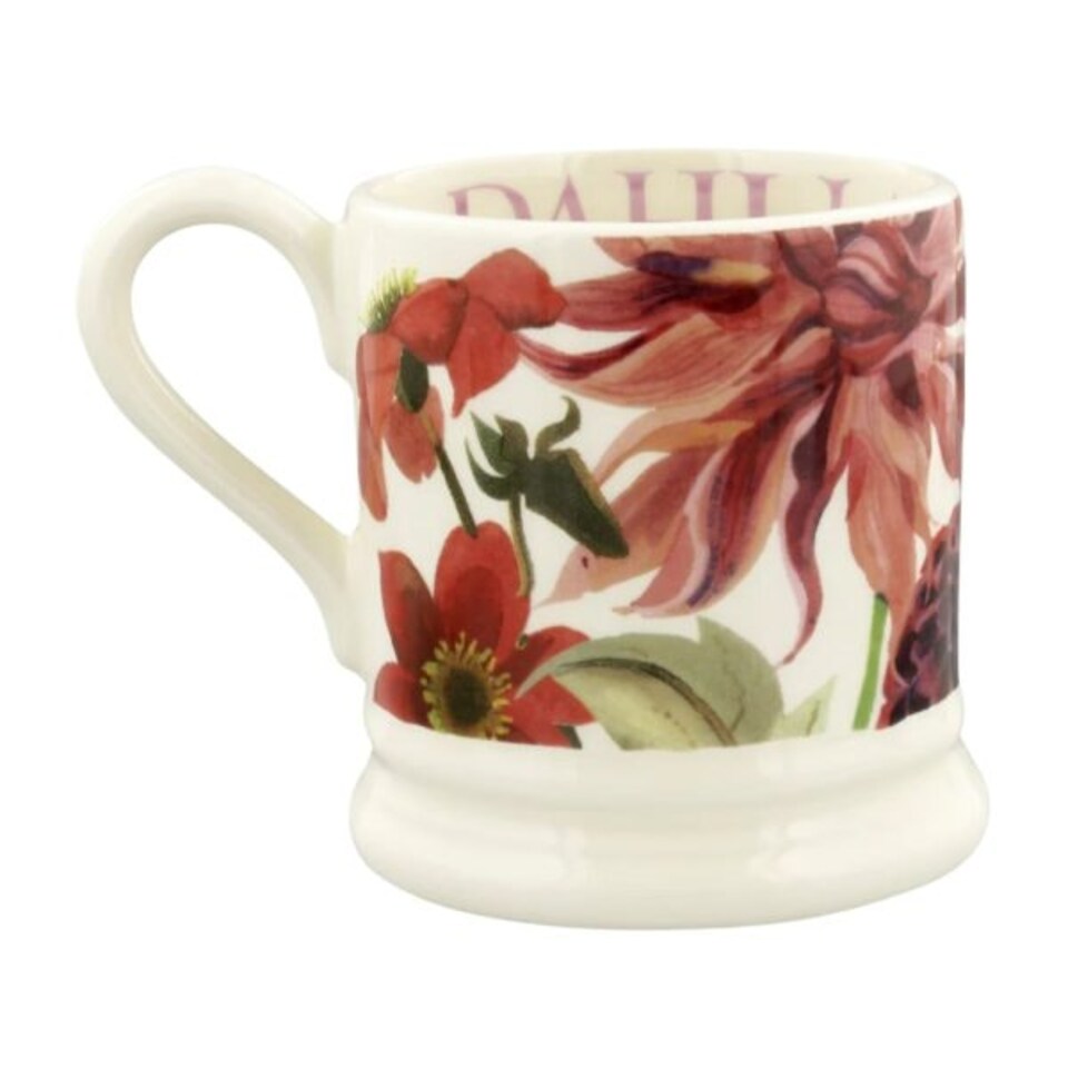 image 1 of Mug: 1 x 300ml Emma Bridgewater Red and Pink Dahlia Half Pint Mug, Ceramic White