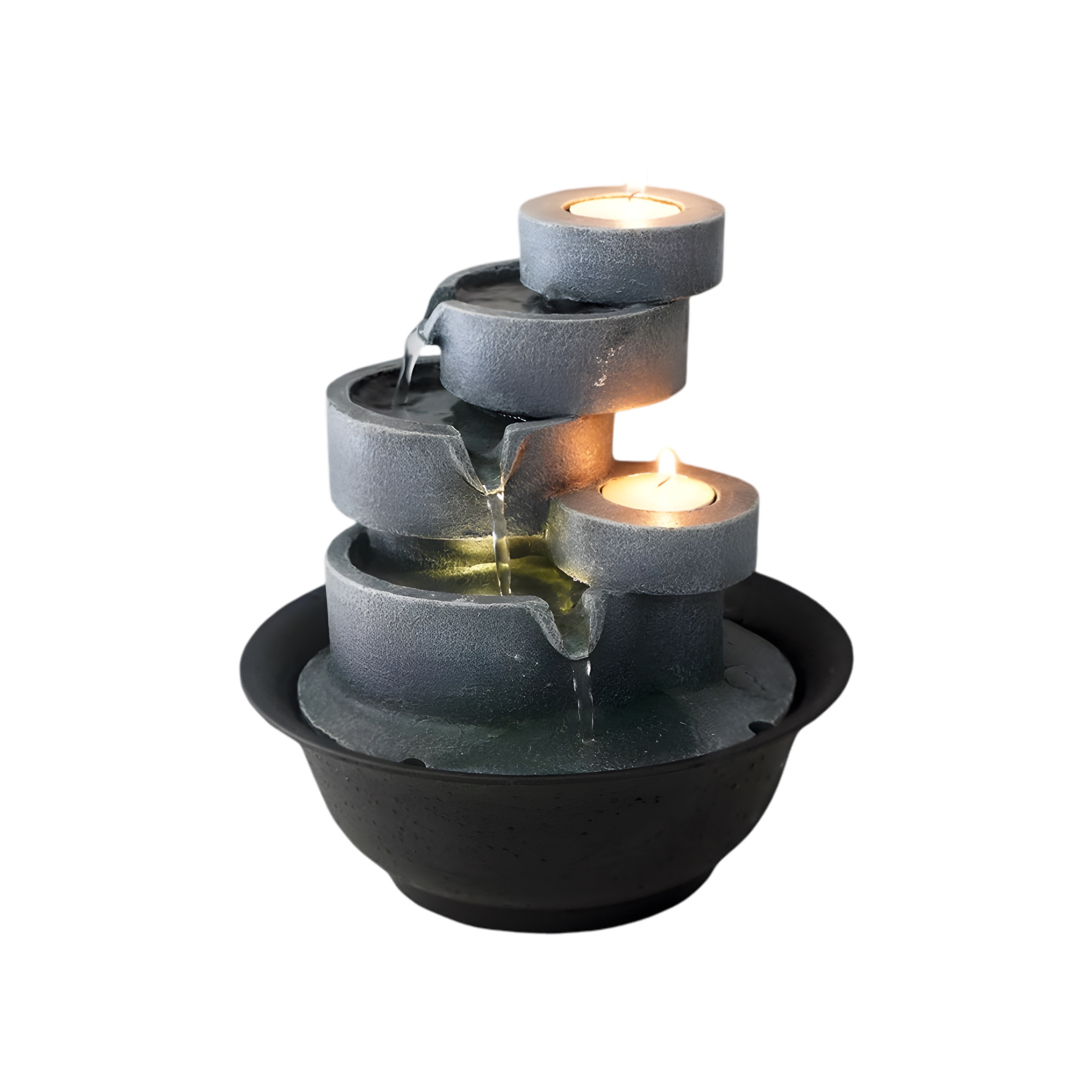 Primrose Slate Effect Cascading Bowls Tabletop Water Feature with LED Lights 21cm in Grey