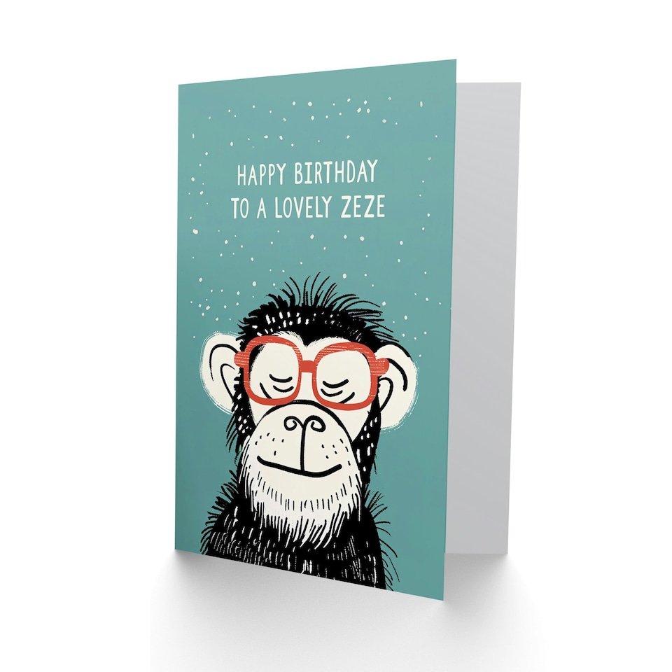 image 1 of Lovely Zeze Cheeky Chimp Nerd non Binary Birthday Card