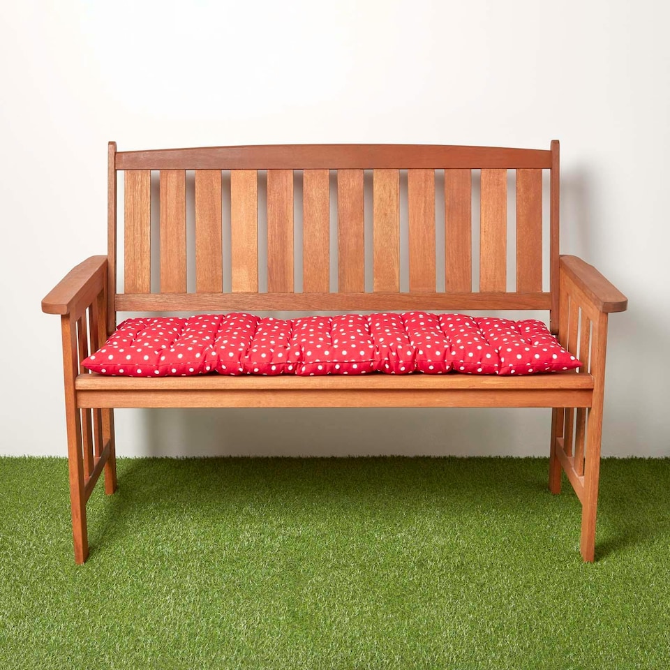 image 1 of Homescapes Garden Bench Cushion Luxury 2 Seater Cotton Polka Dot Indoor Outdoor Seat Pad | Red | 108 x 42 cm | 1