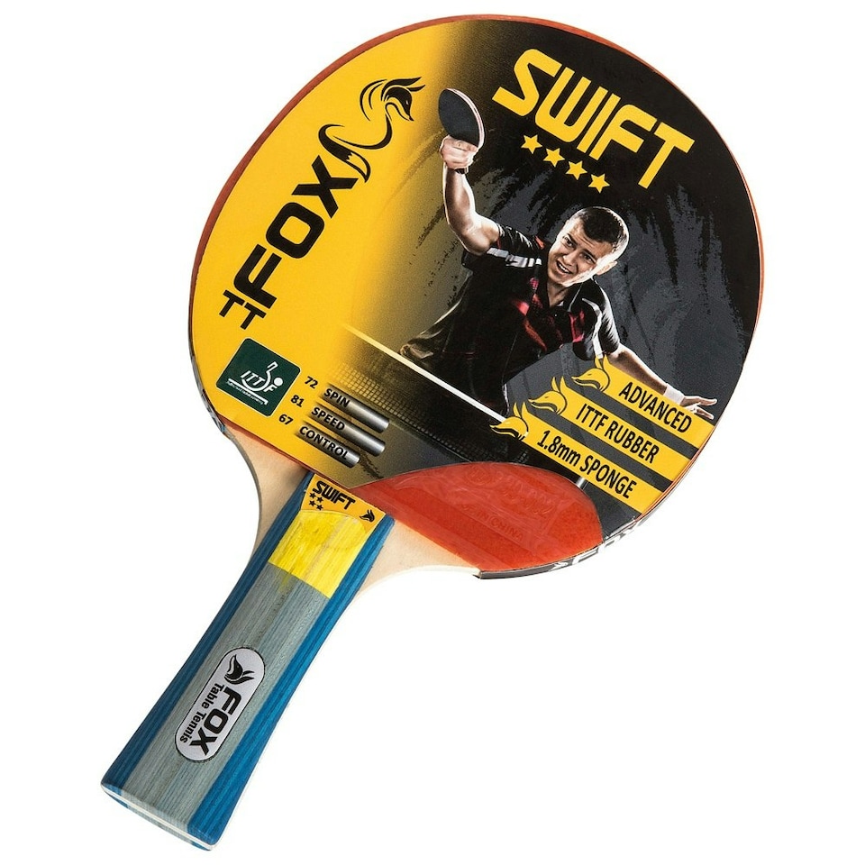 image 1 of Fox TT Swift 4 Star Table Tennis Bat - Red/Grey/Blue - One Size