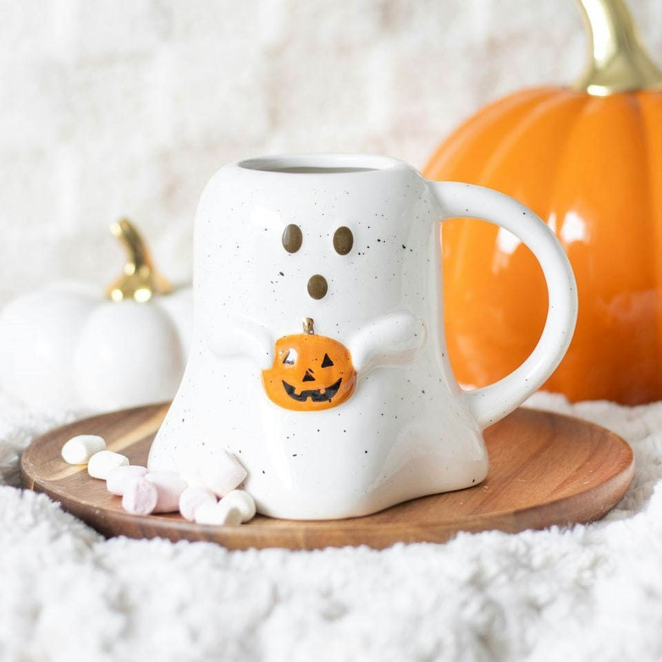 image 1 of Ceramic Ghost Mug With Pumpkin