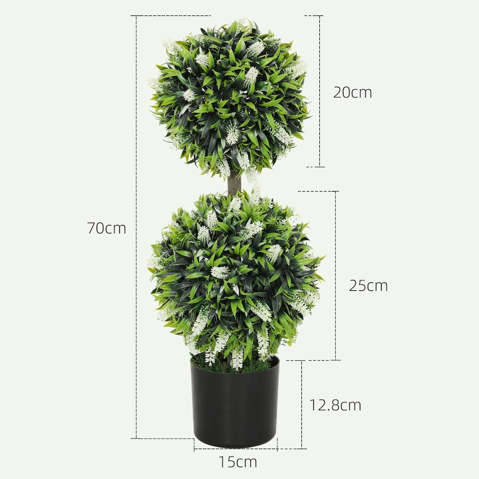 image 1 of HOMCOM Set of 2 Decorative Artificial Plants Ball Trees with Lavender Flowers in Pot Fake Plants for Home Indoor Outdoor Decor, 70cm, White