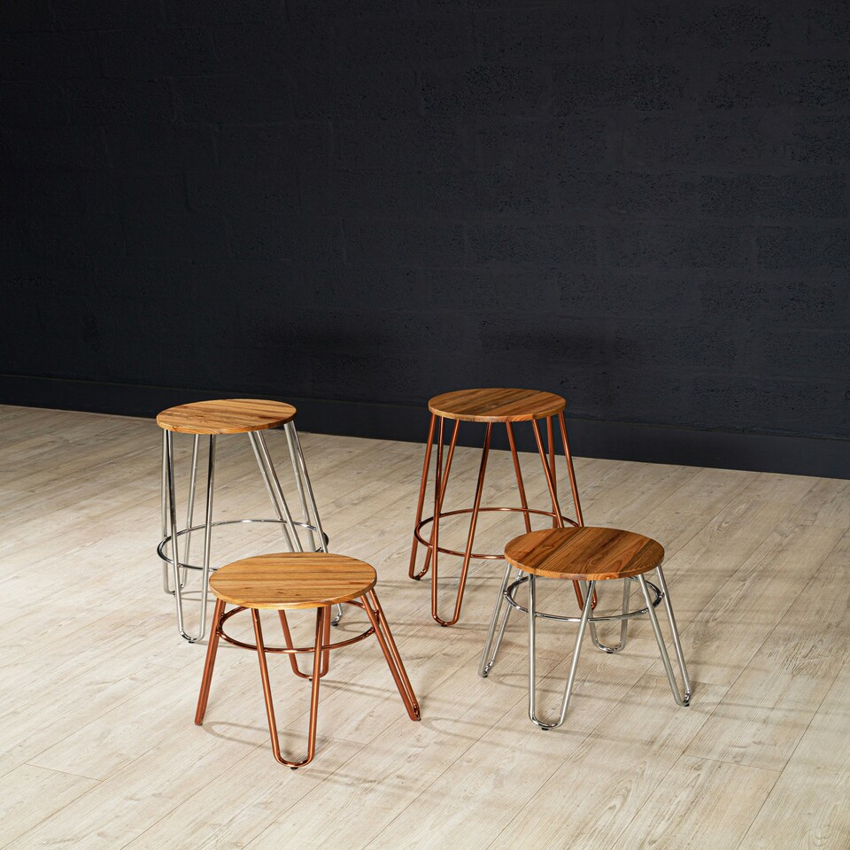 image 1 of Interiors by Premier Chrome Metal and Elm Wood Round Bar Stool, Hairpin Stool, Sturdy Stool for Bar, Kitchen Counter