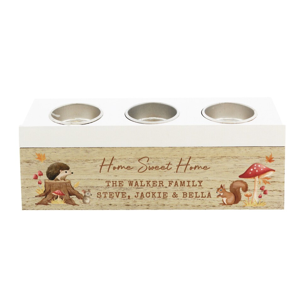 image 1 of Personalised Autumn Triple Tea Light Box | Grey