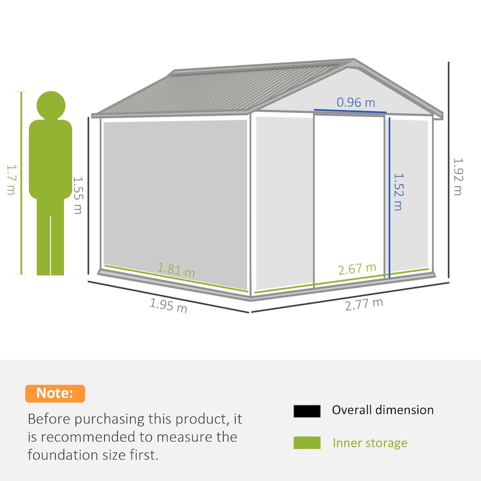 image 1 of Outsunny 9 x 6FT Galvanised Garden Storage Shed with Sliding Door, Brown