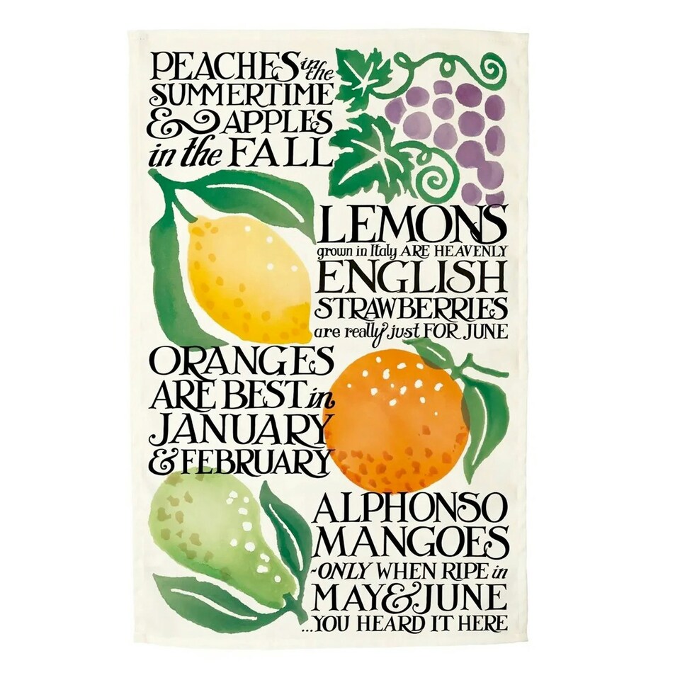 Tea Towel: 1 x 100% Cotton Emma Bridgewater, Black Toast Fruits Tea Towel White