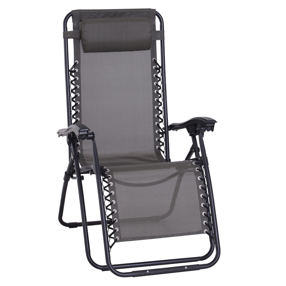 image 1 of Outsunny Zero Gravity Chair Metal Frame, Reclining Lounger w/ Pillow Grey