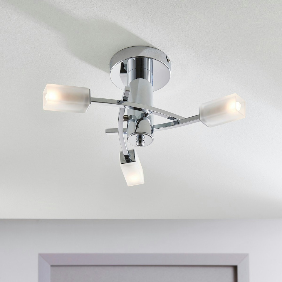 image 1 of Havana 3 Light Semi Flush Multi Arm Ceiling Light Chrome, Acid Etched Glass, G9